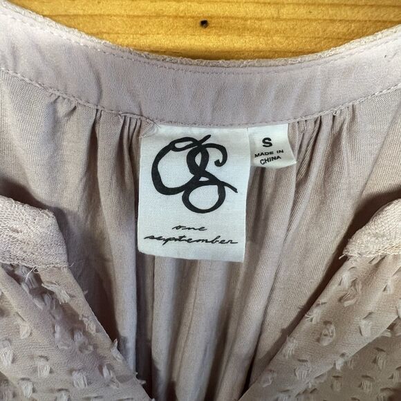 Anthropologie One September Women Small Lace Top Beige Casual Swiss Dot Fairy - Picture 3 of 5